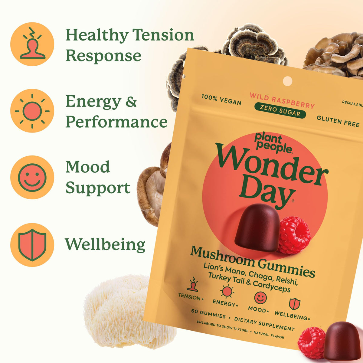 Gummies de champignons WonderDay en gros plan