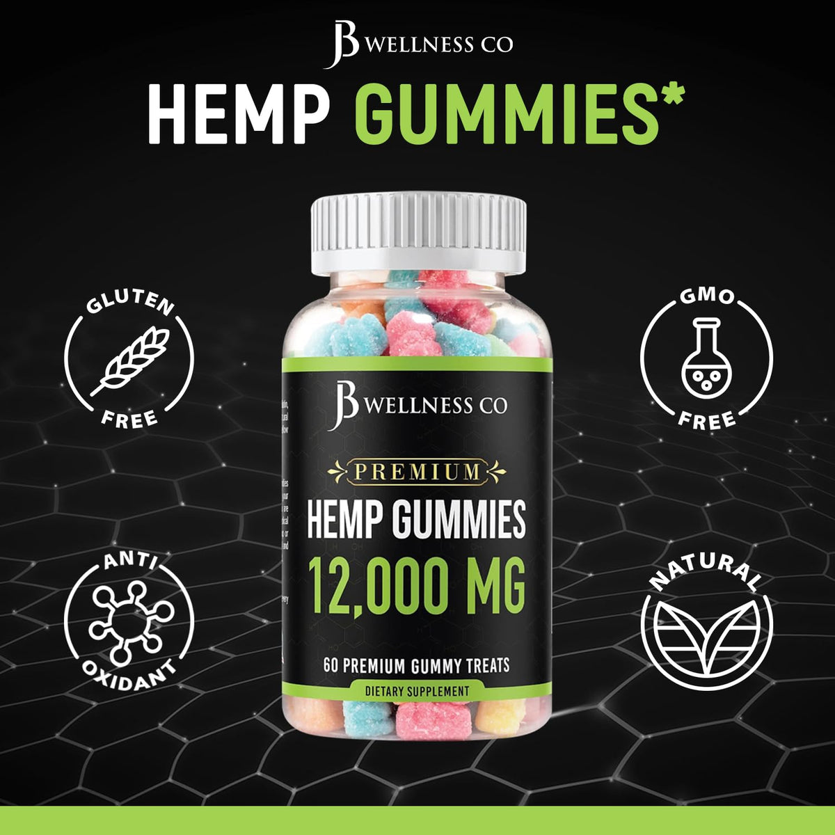 Gummies de Chanvre JB Wellness Co avec un fond coloré