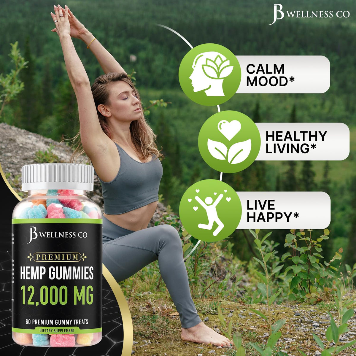 Gummies de Chanvre JB Wellness Co sur une table avec des fruits