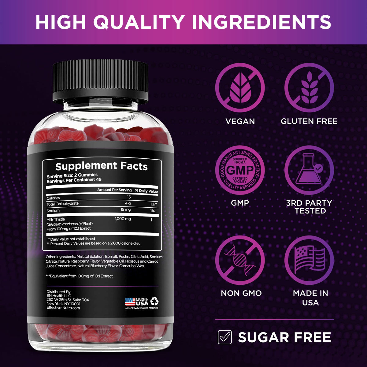 Gummies de Chardon-Marie Effective Nutra près d'un verre d'eau