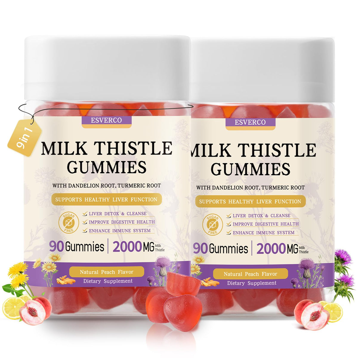 Gummies de Chardon-Marie esverco 2000mg devant un fond blanc