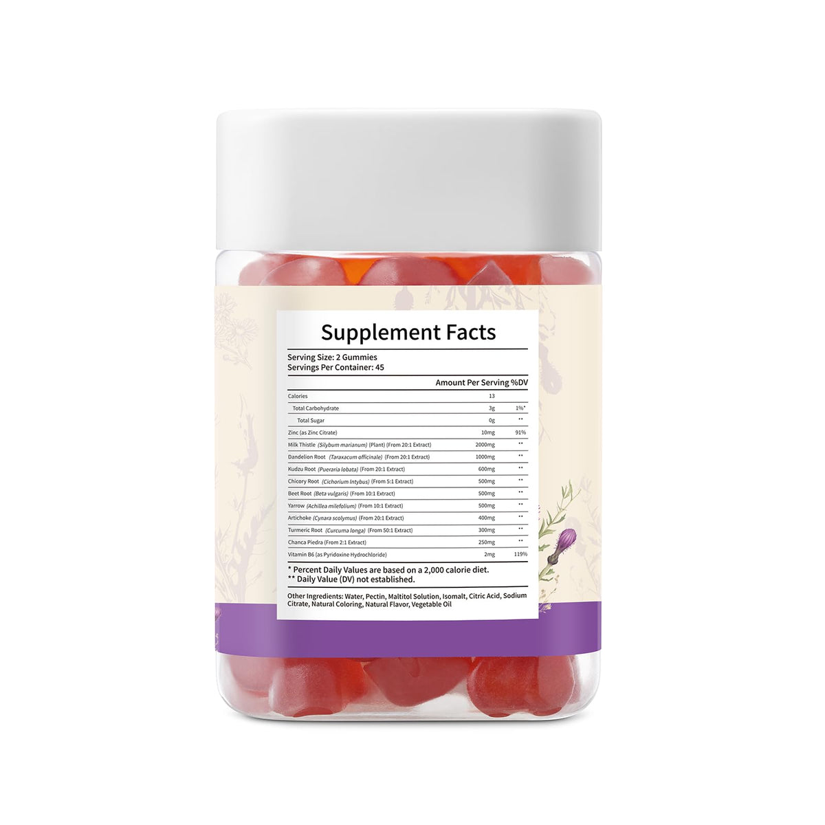 Gummies de chardon-marie esverco avec ingrédients naturels en arrière-plan