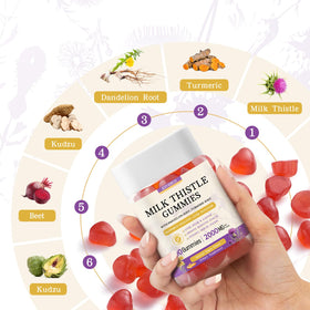 Gummies de chardon-marie esverco en premier plan, texture douce