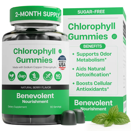 Gummies de chlorophylle Benevolent 60 pièces, vue de face