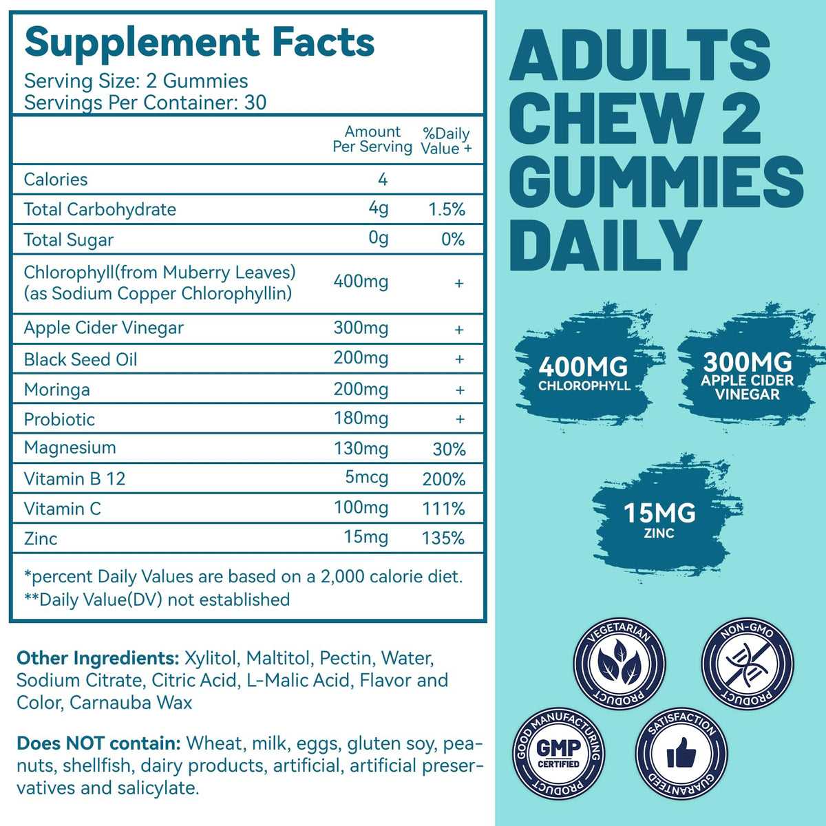 Gummies de chlorophylle EAZGOO avec une pomme fraîche en arrière-plan