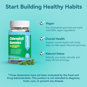 Gummies de chlorophylle EAZGOO sur une table, paquet ouvert