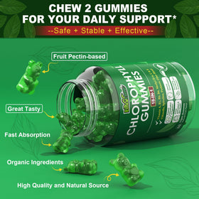 Gummies de chlorophylle EnvyCure sur fond blanc
