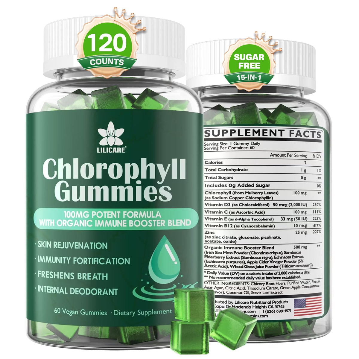 Gummies de chlorophylle LILICARE au goût de pomme verte, paquet avant