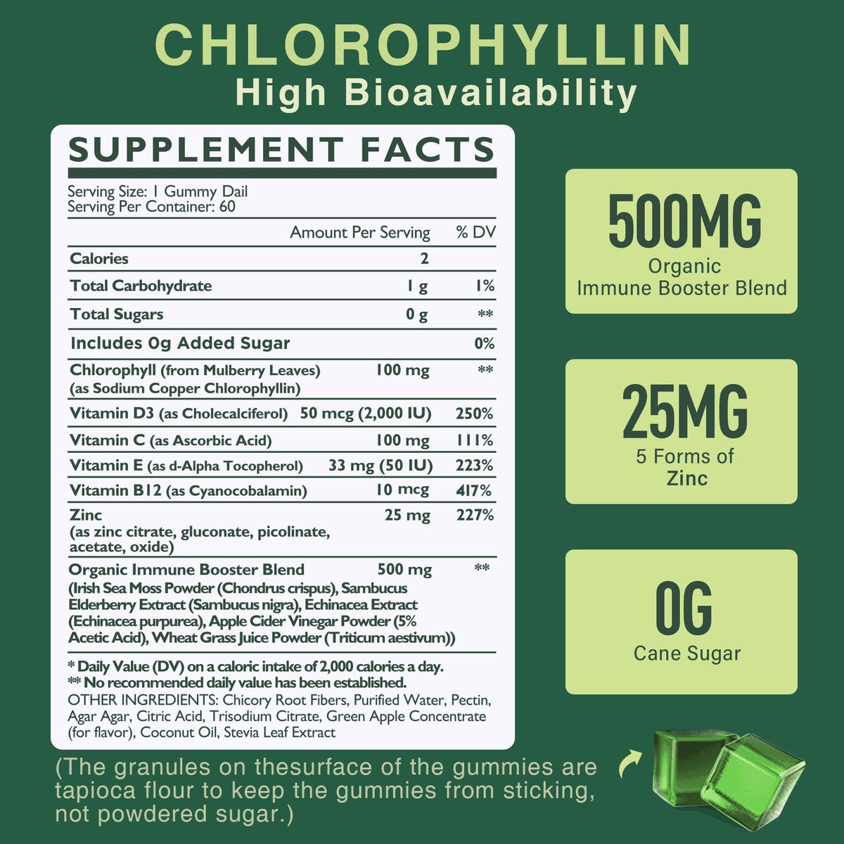 Gummies de chlorophylle LILICARE, vue arrière du paquet