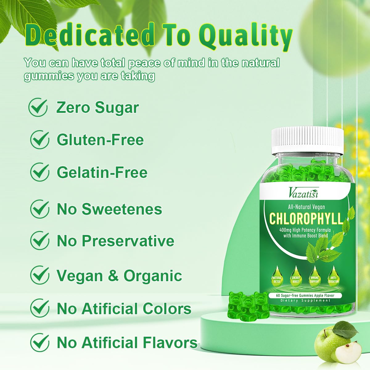 Gummies de Chlorophylle Vazatisi sur un fond blanc
