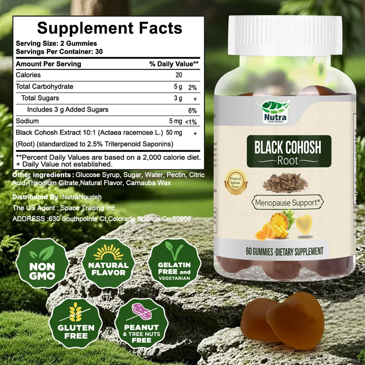 Gummies de Cimicifuga NutraNourish, vue de côté montrant la texture