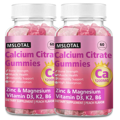 Gummies de citrate de calcium 1200 mg goût pêche en boîte