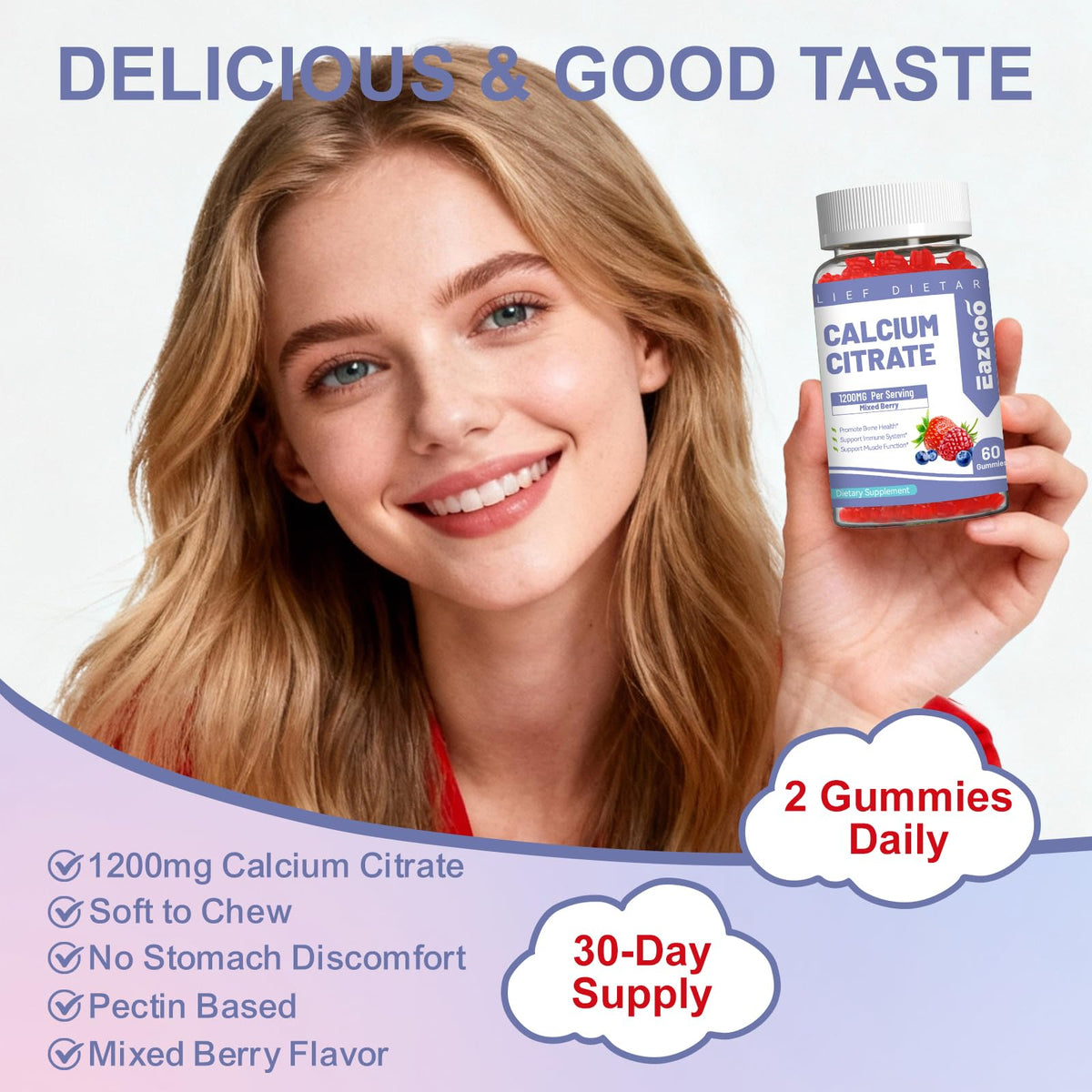 Gummies de citrate de calcium EAZGOO 1200mg, prise en main