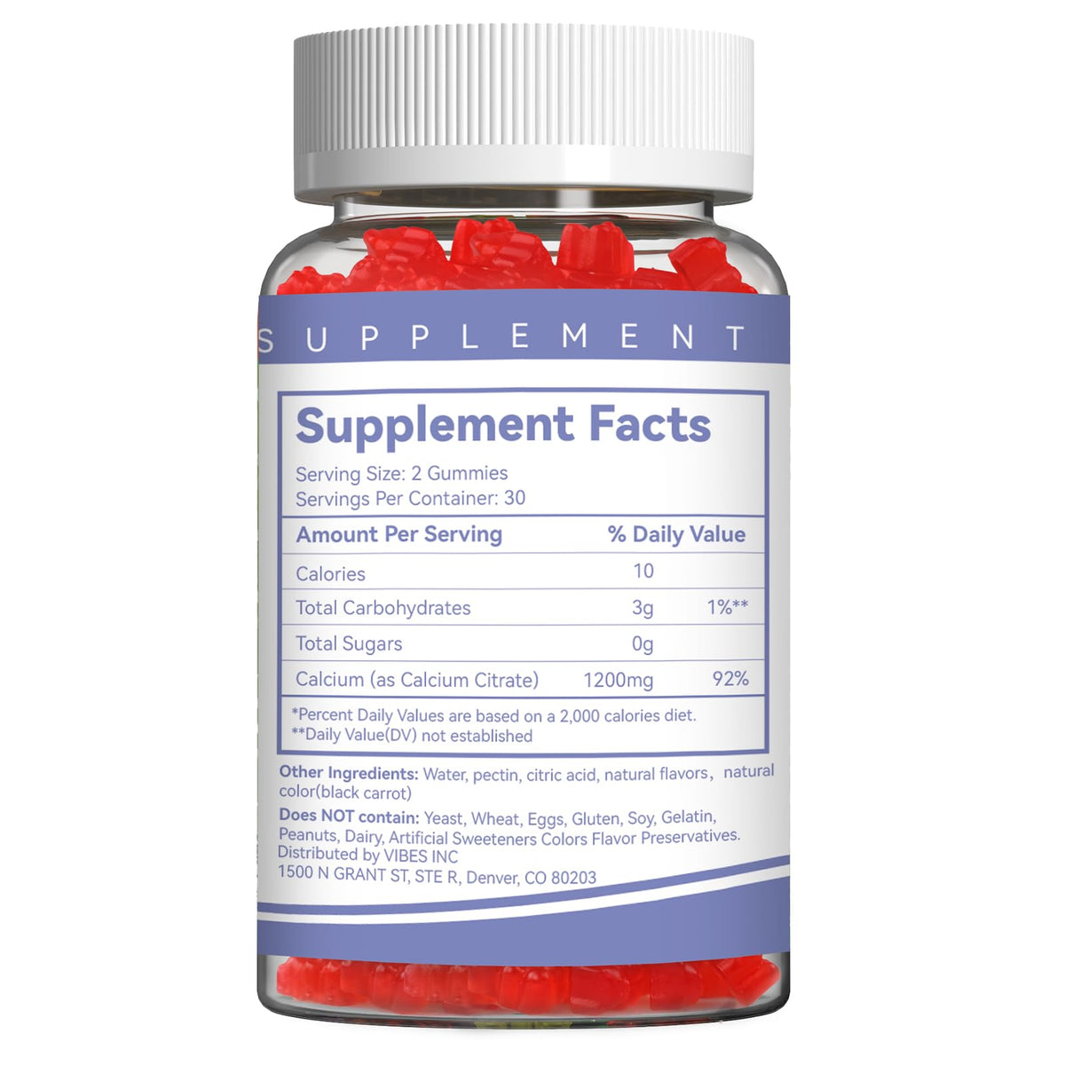 Gummies de citrate de calcium EAZGOO 1200mg, taille des gummies