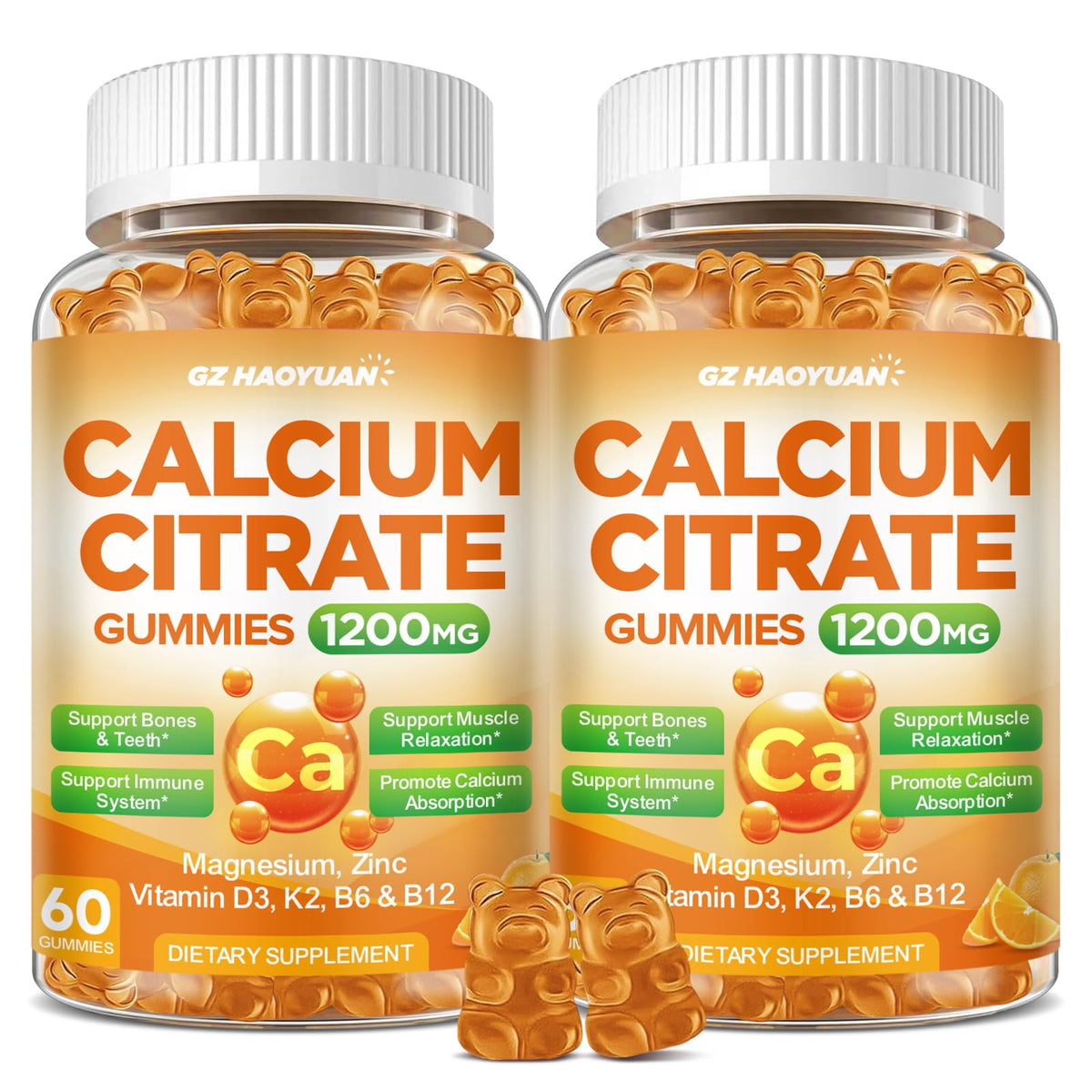Gummies de citrate de calcium GZ HAOYUAN 1200mg en emballage orange