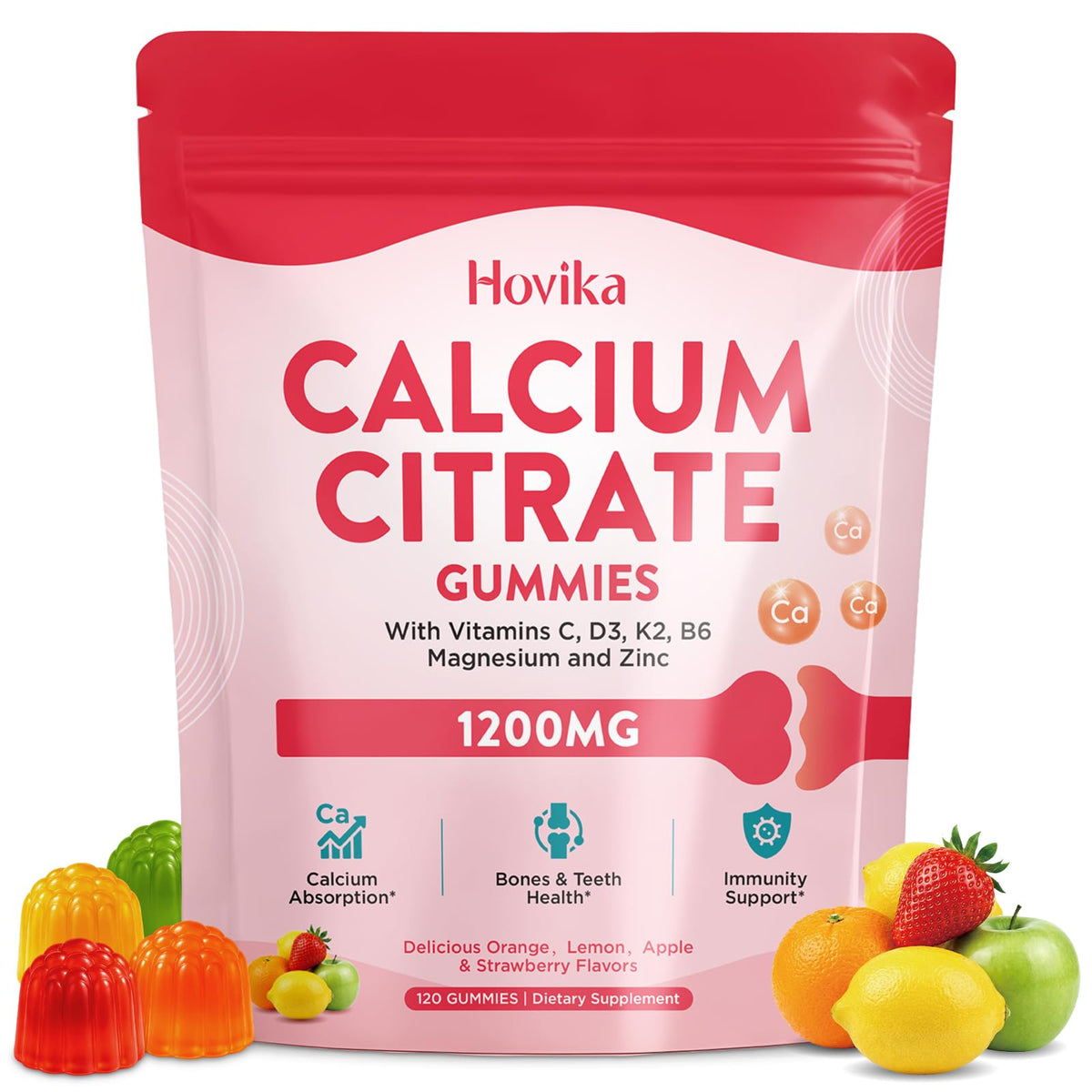 Gummies de Citrate de Calcium Hovika 1200mg avec saveurs de fruits mélangés