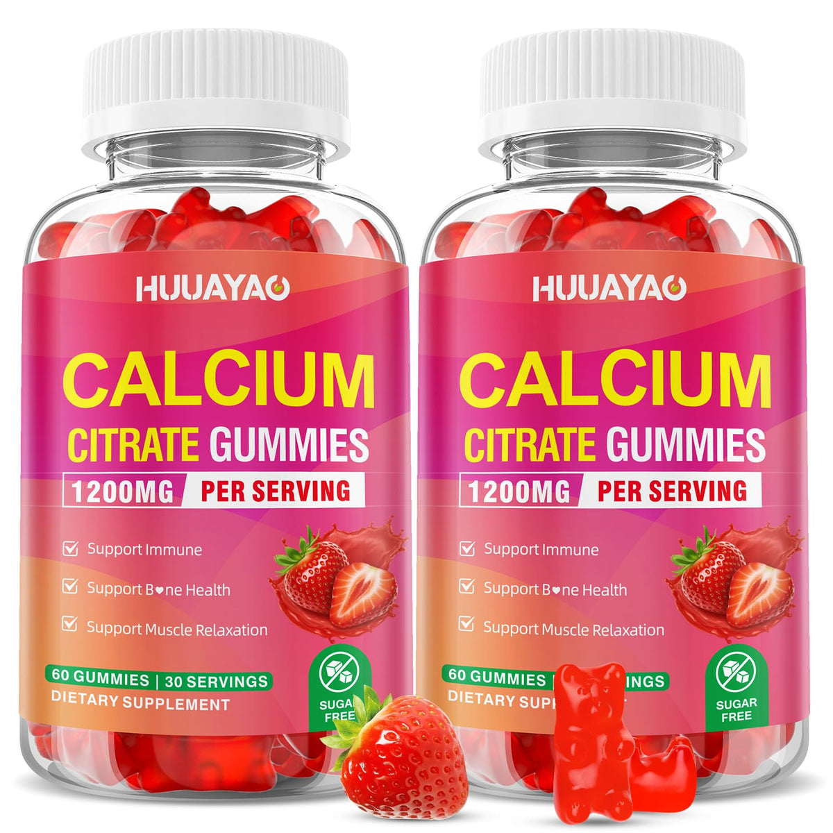 Gummies de citrate de calcium HUUAYAO 1200mg saveur fraise vue de face