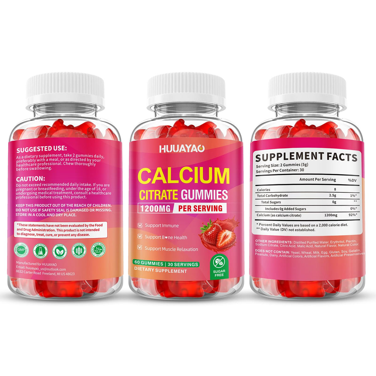 Gummies de citrate de calcium HUUAYAO avec un fond coloré