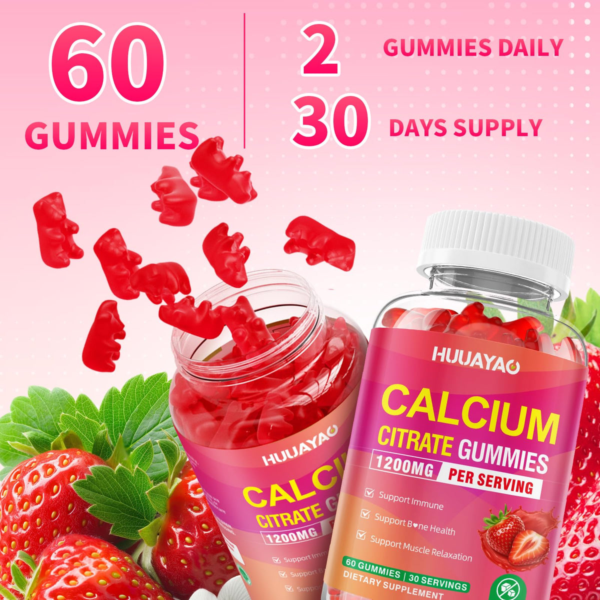 Gummies de citrate de calcium HUUAYAO sur une assiette