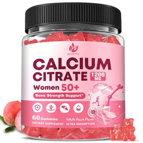 Gummies de citrate de calcium JIANKYTZ en boîte avec étiquette blanche et pêche blanche