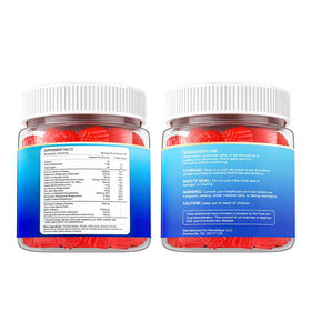 Gummies de citrate de calcium Meceilays, affichage avec fruits en arrière-plan