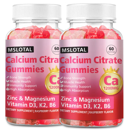 Gummies de citrate de calcium MSLOTAL 1200 mg avec vitamine D3, vue avant