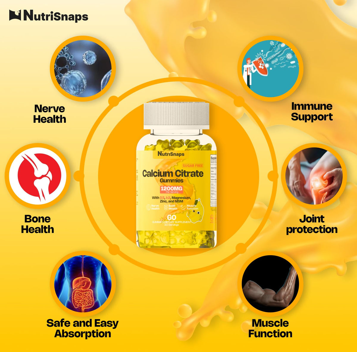 Gummies de citrate de calcium Nutrisnaps, vue de côté