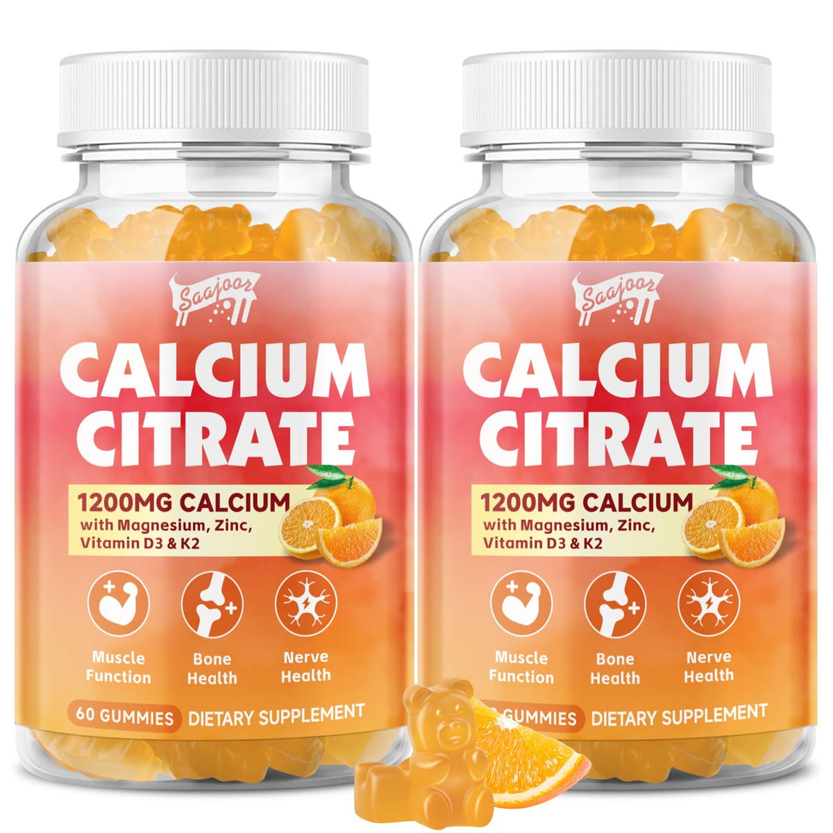 Gummies de citrate de calcium Saajoor 1200 mg vue de face