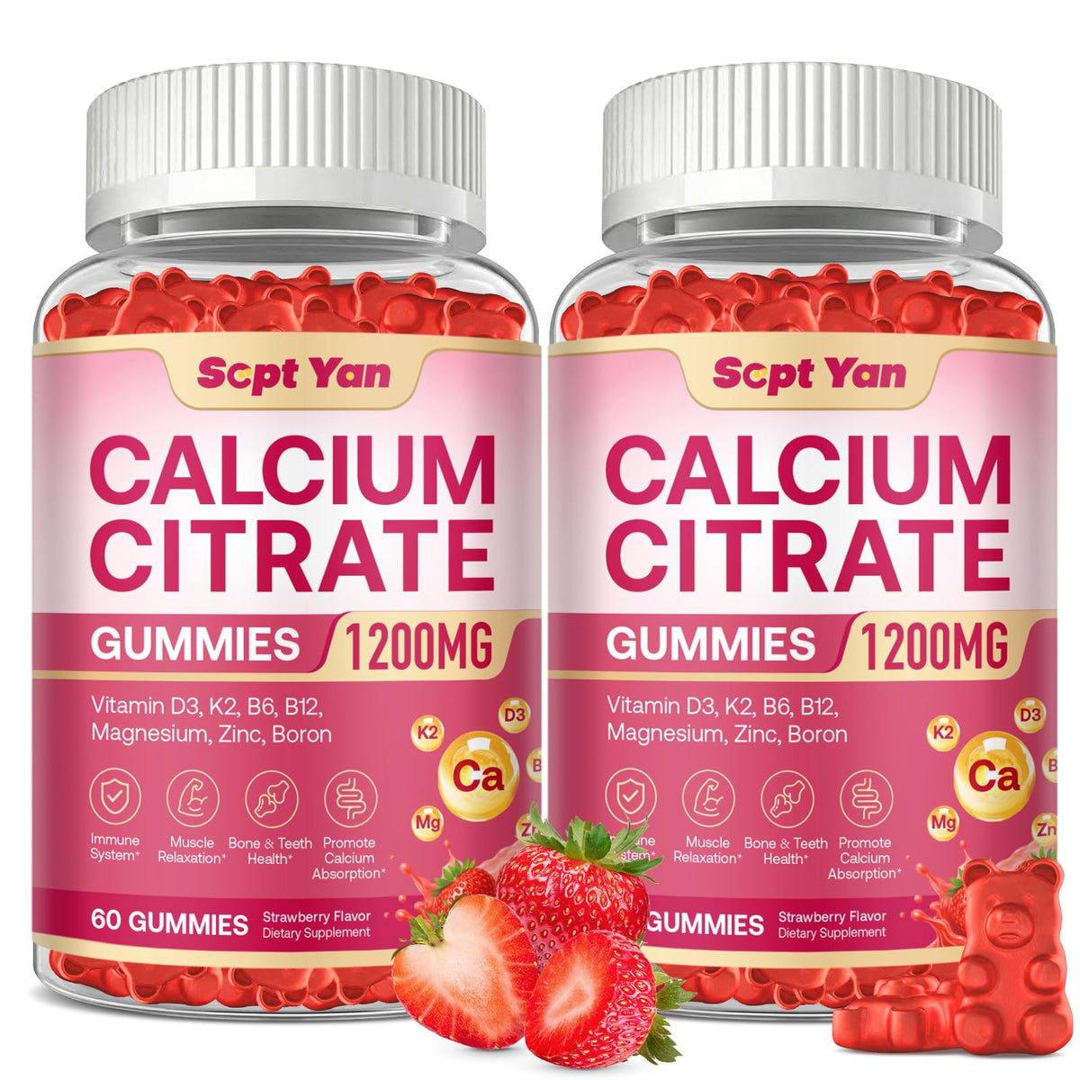Gummies de citrate de calcium SEPT YAN en pot avec étiquette