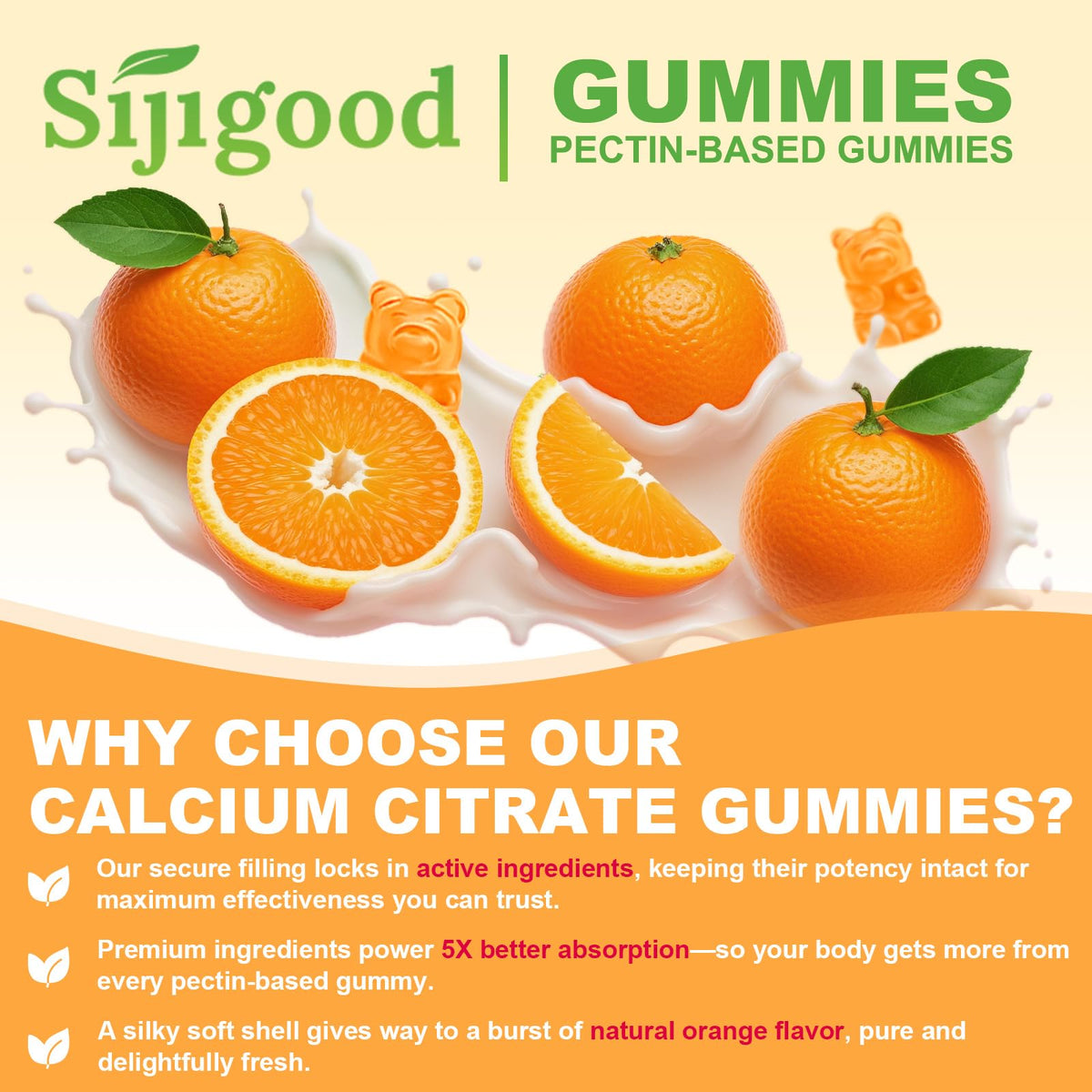 Gummies de citrate de calcium Sijigood avec ingrédients affichés