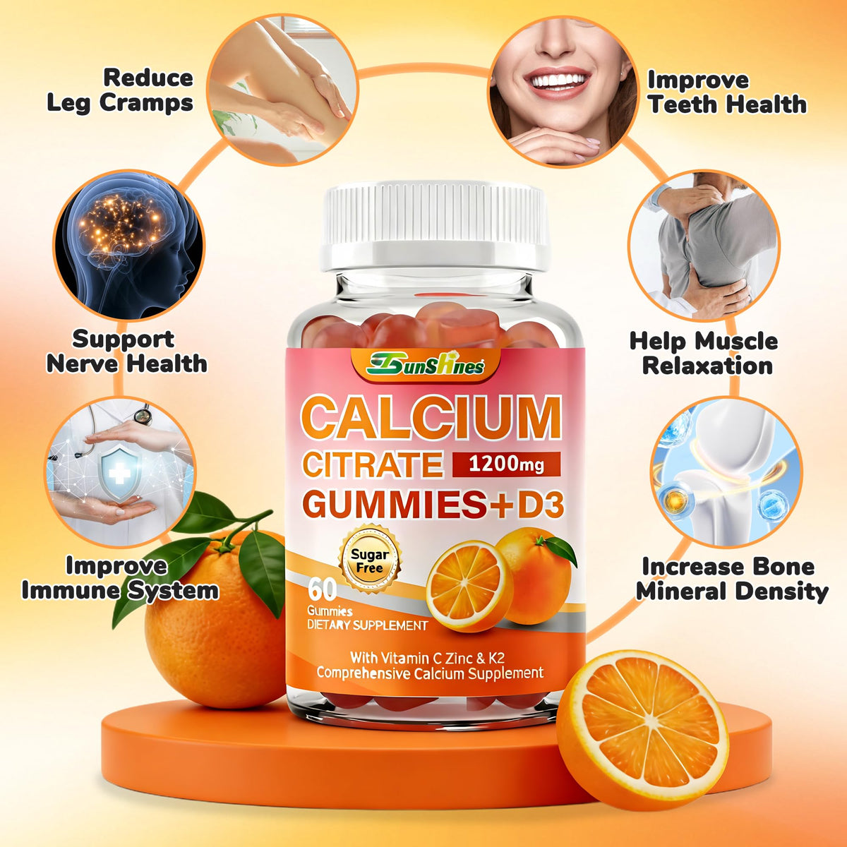 Gummies de citrate de calcium tsunshnes sur une table, en gros plan