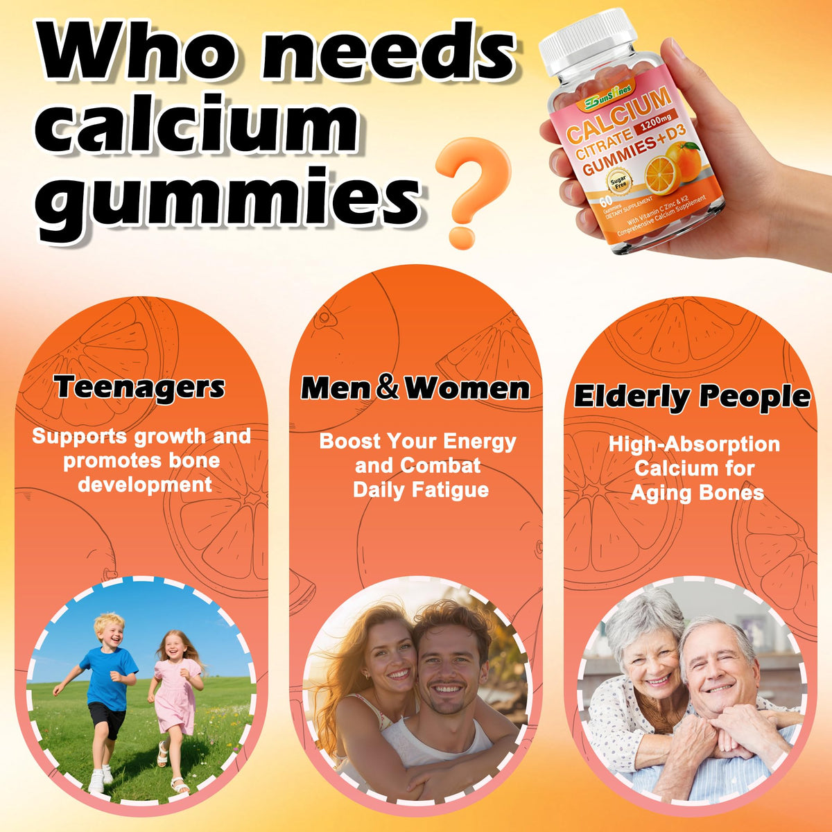 Gummies de citrate de calcium tsunshnes, texture douce et agréable