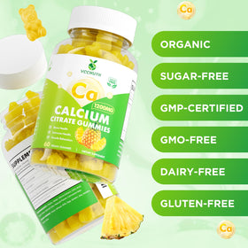 Gummies de citrate de calcium VCCHUYH 1200 mg, montrant la taille des gummies