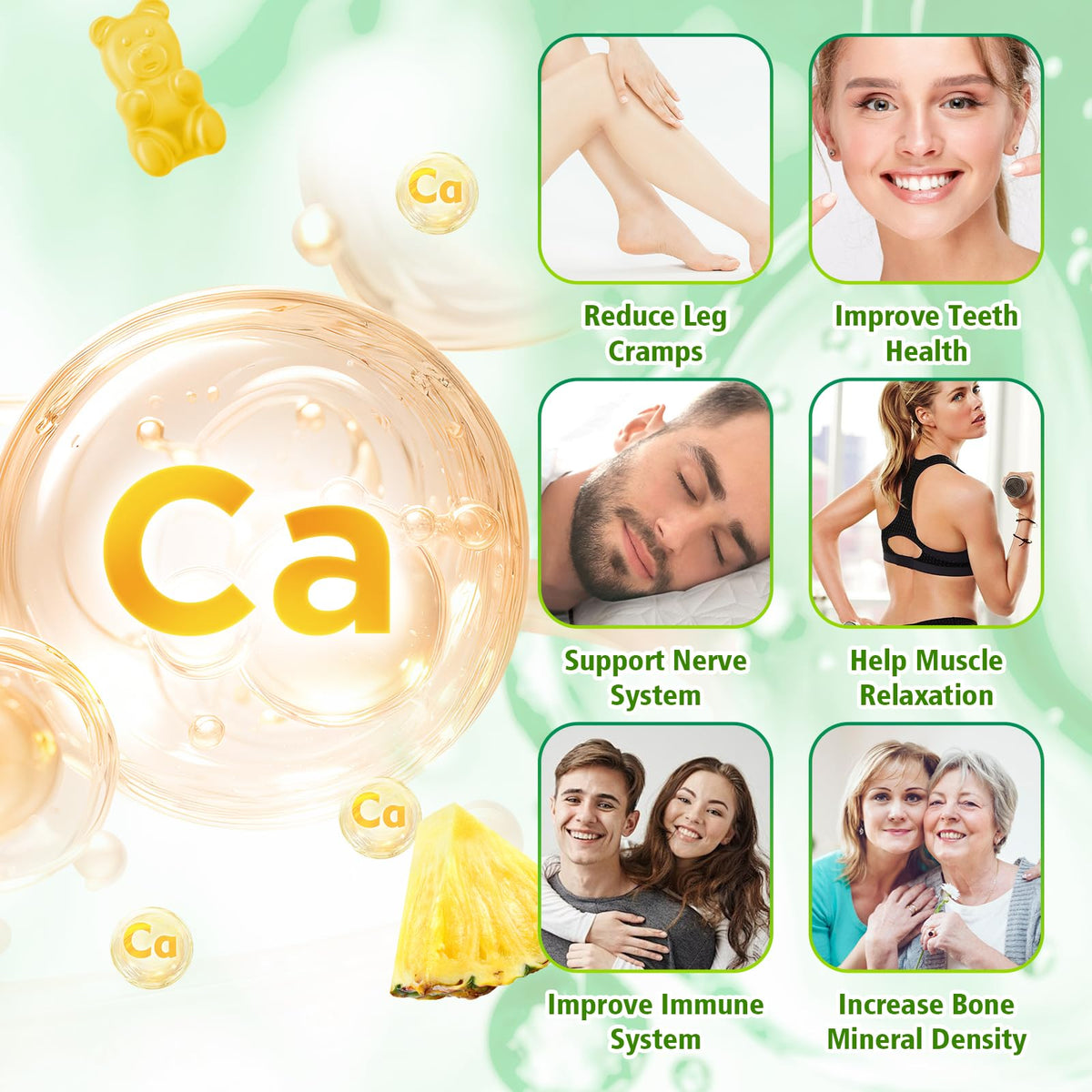 Gummies de citrate de calcium VCCHUYH 1200 mg, présentation sur une table