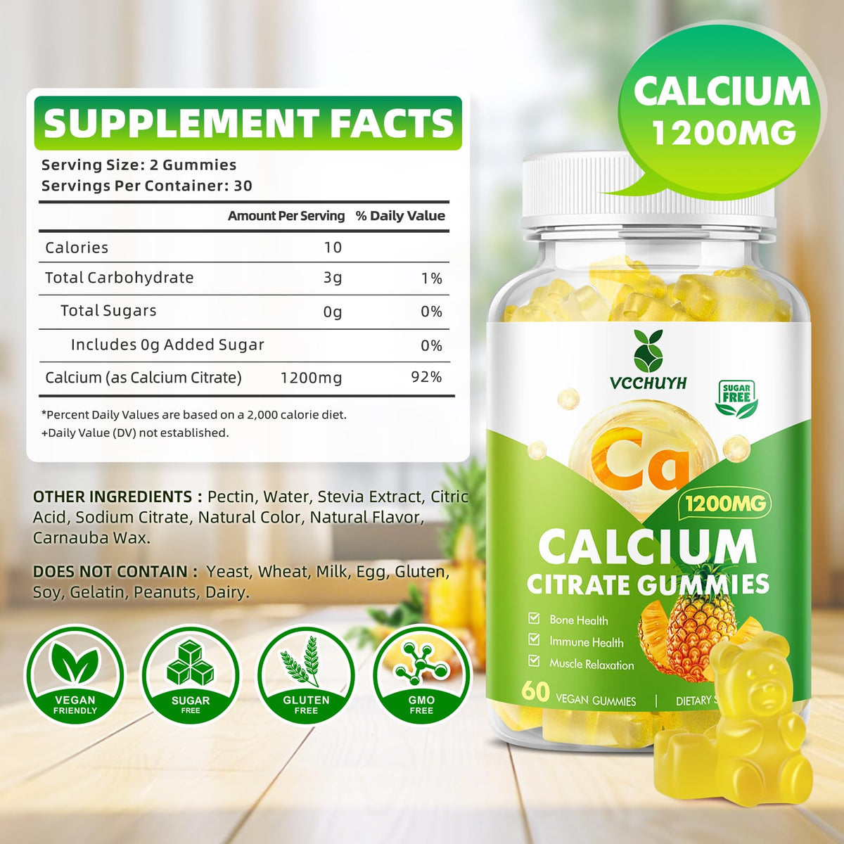 Gummies de citrate de calcium VCCHUYH 1200 mg, vue de côté montrant la texture