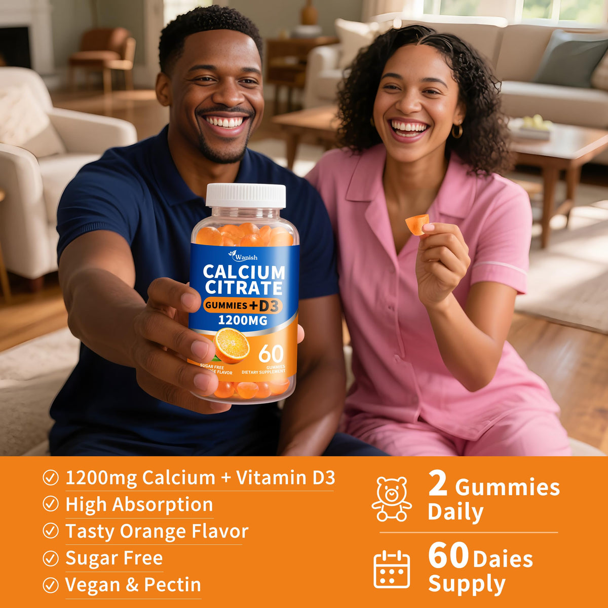 Gummies de citrate de calcium Wanish, affichage de la portion recommandée