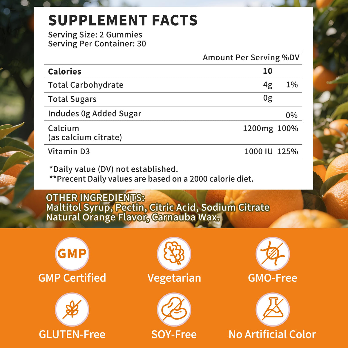 Gummies de citrate de calcium Wanish avec des ingrédients naturels en arrière-plan