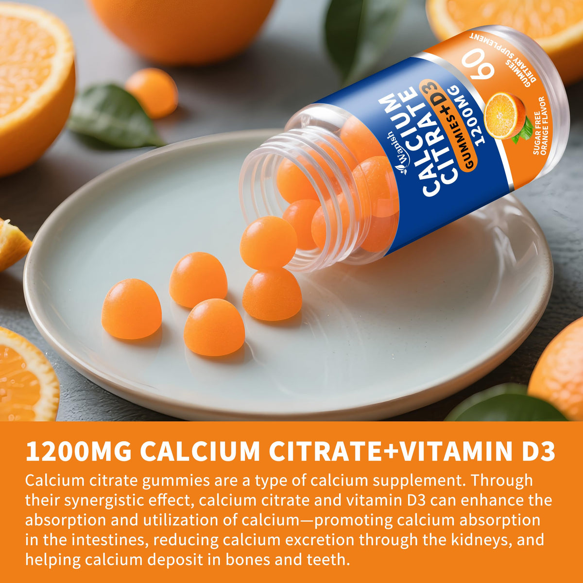 Gummies de citrate de calcium Wanish, prise en main, texture souple