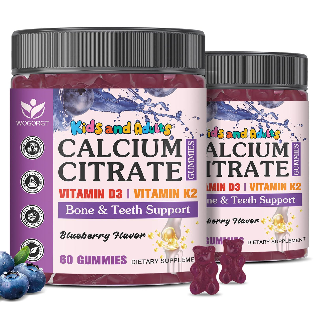 Gummies de Citrate de Calcium WOGORGT vue de face avec packaging