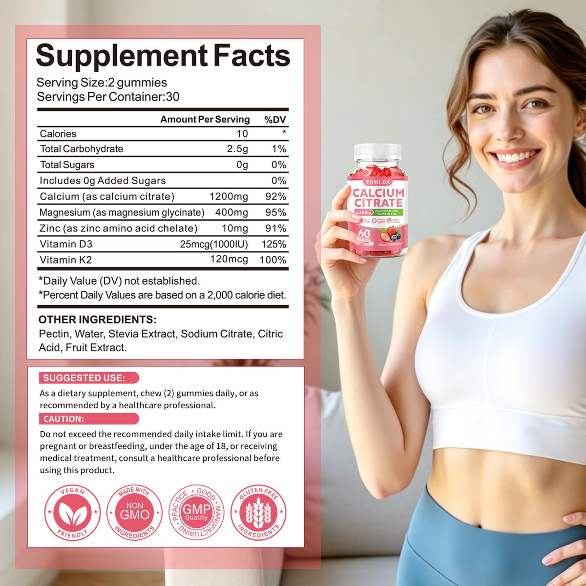 Gummies de Citrate de Calcium YOMLDA ouvertes avec quelques gummies visibles
