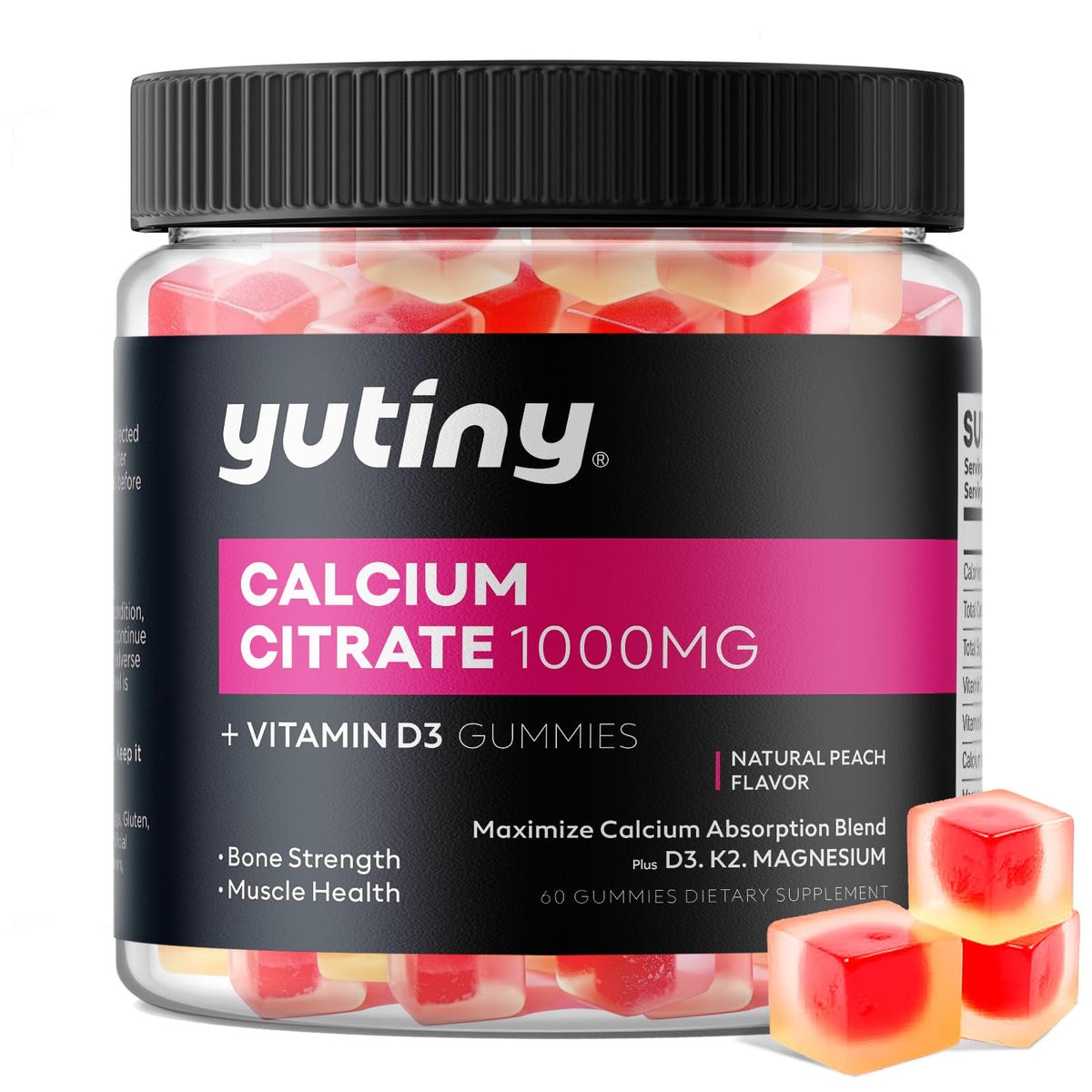 Gummies de Citrate de Calcium Yutiny 1000mg, boîte vue de face