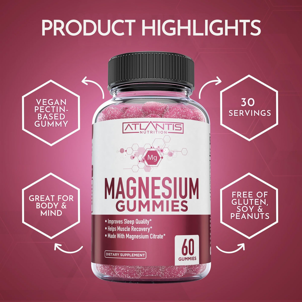 Gummies de citrate de magnésium Atlantis Nutrition sur un fond blanc