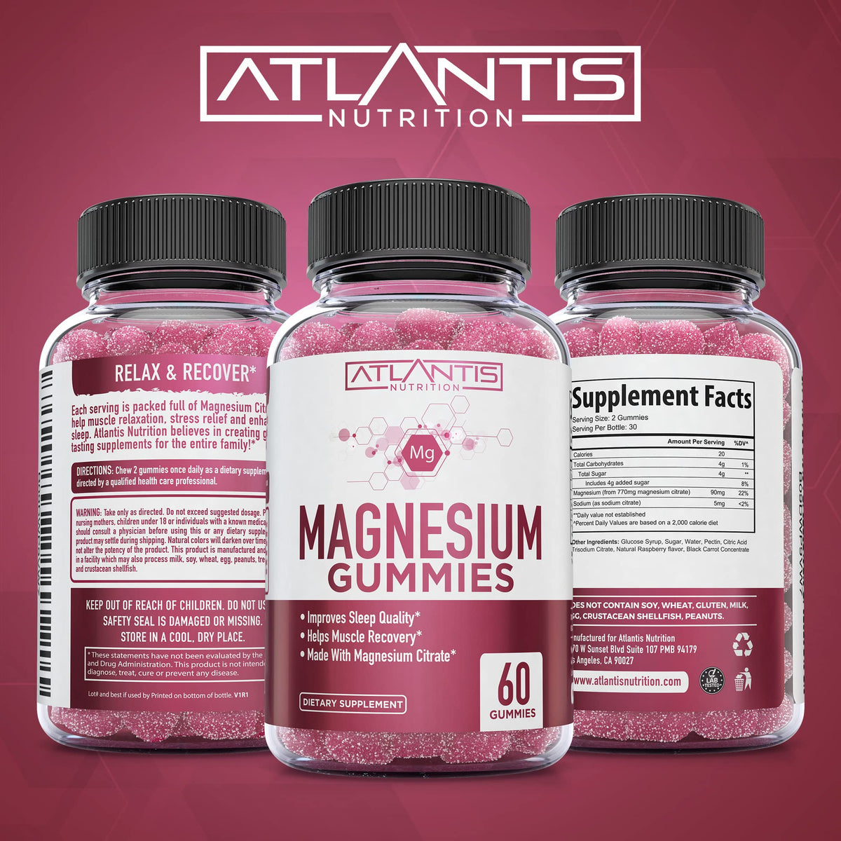 Gummies de citrate de magnésium Atlantis Nutrition sur une table