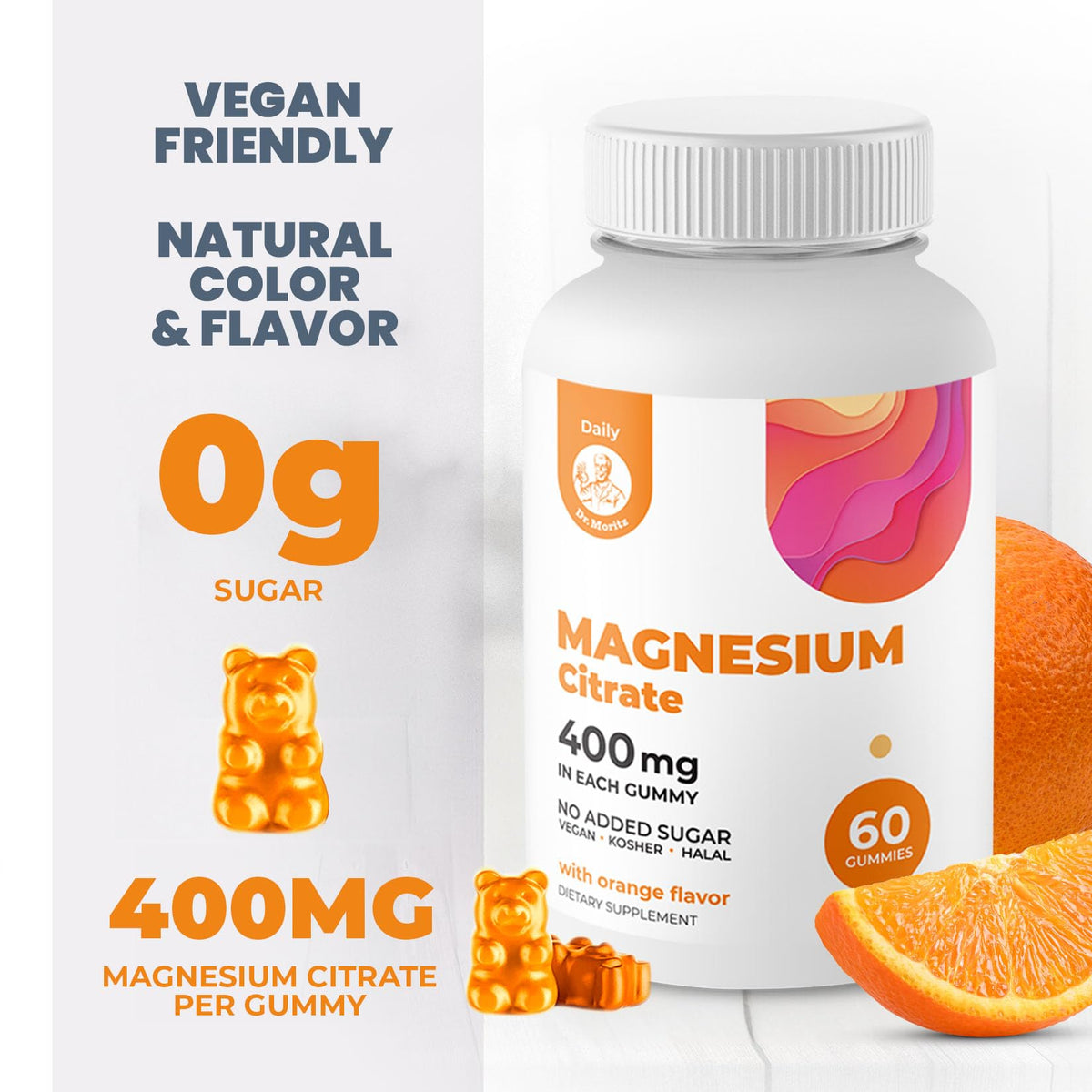 Gummies de Citrate de Magnésium DR. MORITZ, présentation des gummies sur une table