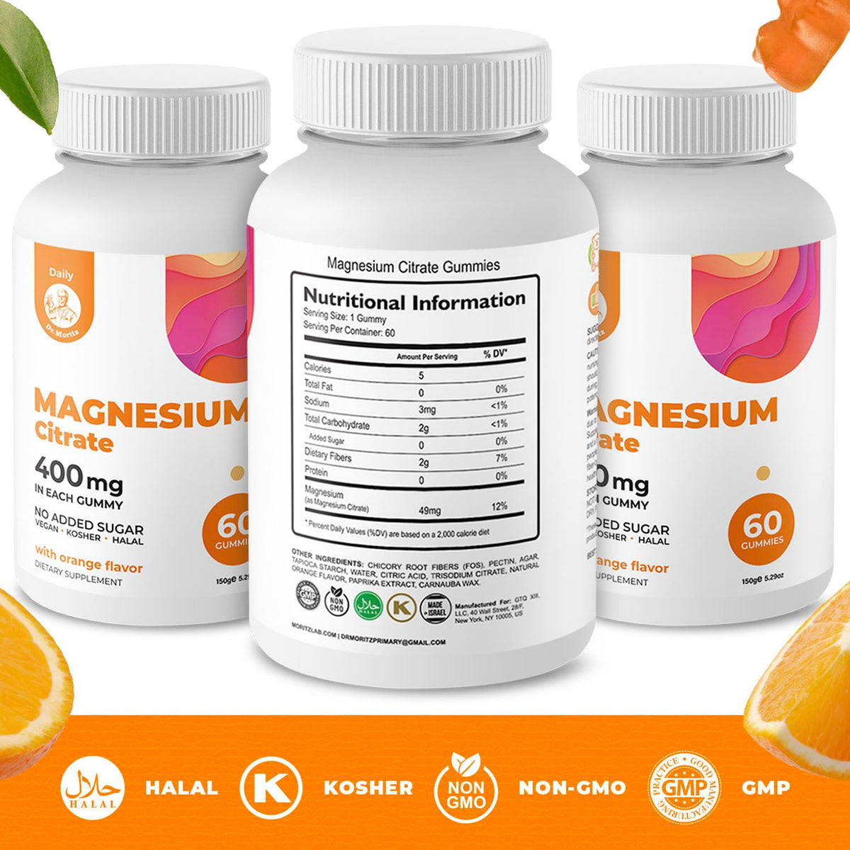 Gummies de Citrate de Magnésium DR. MORITZ, vue de côté avec gummies visibles