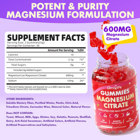 Gummies de citrate de magnésium GrnLife, texture agréable et couleur fraise