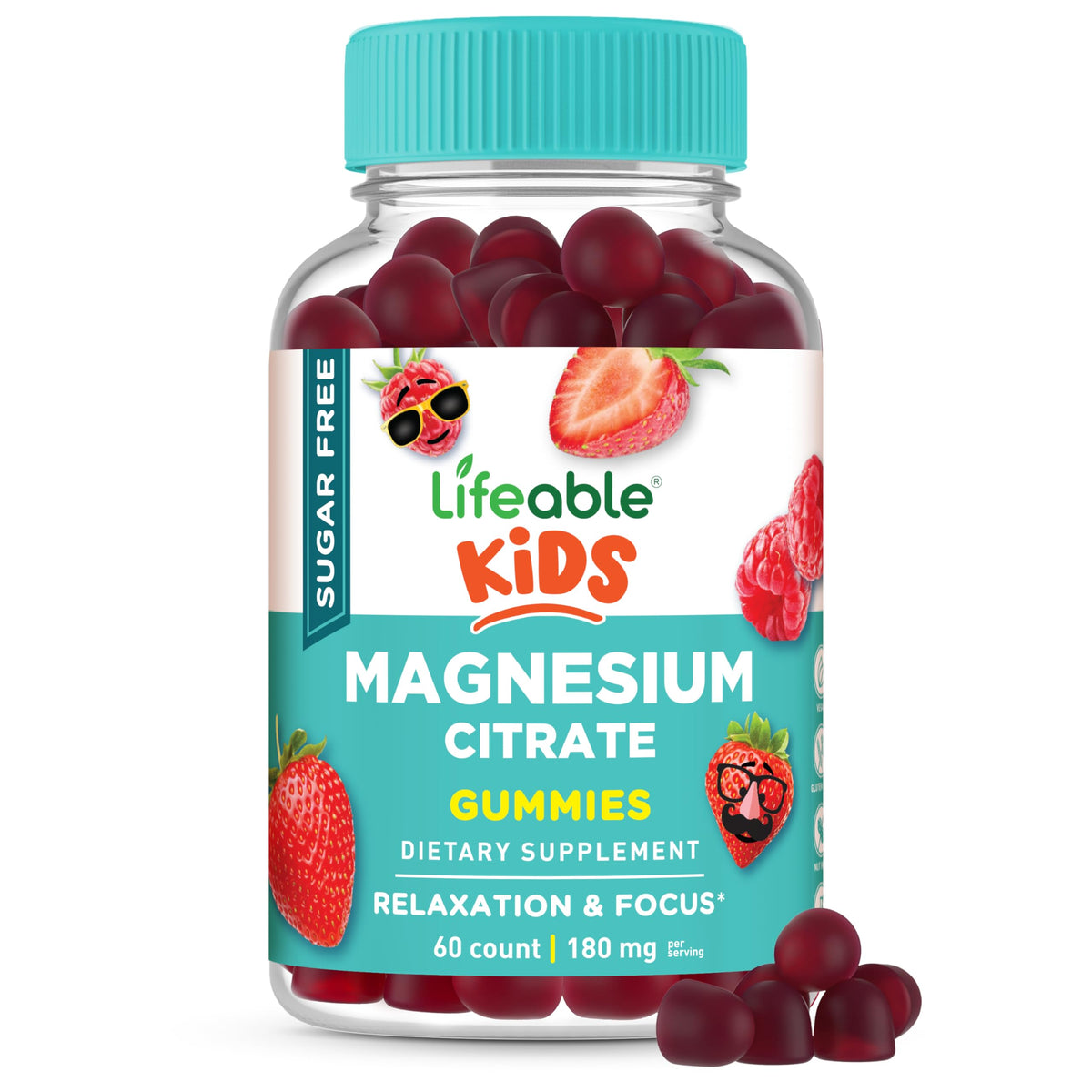 Gummies de citrate de magnésium Lifeable, vue de face, emballage bleu