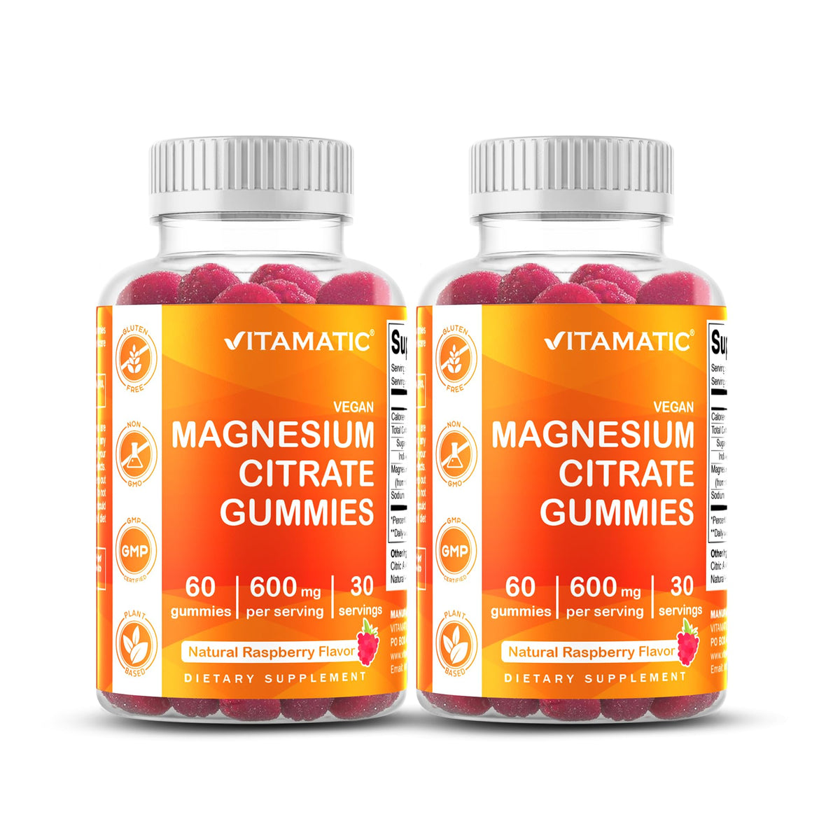 Gummies de Citrate de Magnésium Vitamatic 600mg vue de face avec emballage