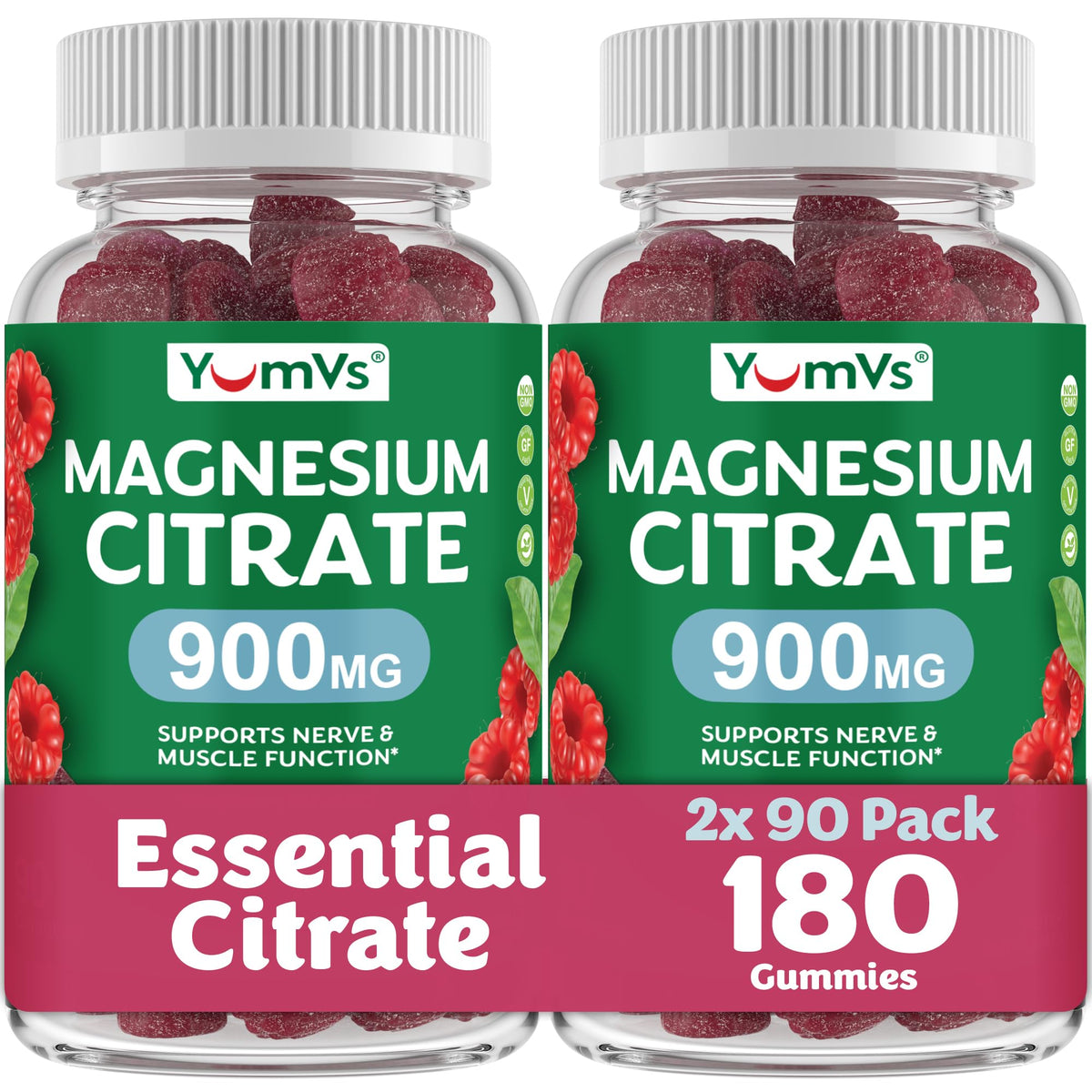 Gummies de citrate de magnésium YUM-V'S au goût framboise, emballage avant