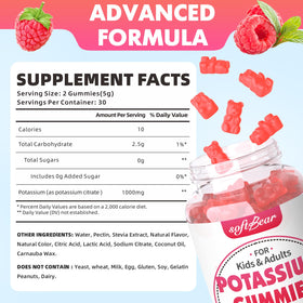 Gummies de Citrate de Potassium 1000mg softbear, vue arrière de l'emballage